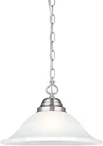 Design House Millbridge 1-Light Pendant Light, Satin Nickel Finish, Alabaster Glass Shade, Dimmable, Hardwired or Plug-in, for Kitchen, Dining Room, Entryway Design House, 517565