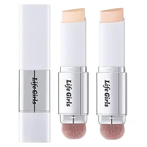 2 Colors Color Changing Foundation Stick, 2-in-1 Blanc Cover Cream Stick with Brush, Make up Foundation for Dewy Skin, Foundation Makeup for Mature Skin & All Skin Tones