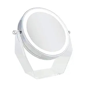 Zadro LED Lighted 8X/1X Magnification Two-Sided Swivel Acrylic Base Vanity Makeup Mirror for Bedroom, Bathroom and Tabletop in Polished Chrome