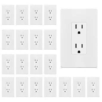ENERLITES 20 Pack Decorator Outlet 15A Receptacle with Screwless Wall Plate