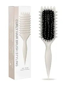 Beige Curl Defining Brush for Curly Hair – Detangling & Styling Brush for Women & Men, Defines 2A to 4C Curls, Reduces Frizz, Perfect for Wet & Dry Hair (Beige)