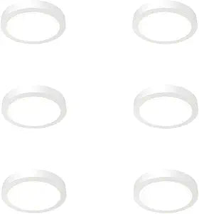 Juno Slim Basics 6 Inch LED Ceiling Light, Low Profile Surface Mount Downlight for Shower or Closet Lighting, 3000K/4000K/5000K Selectable White Light, Edged Trim, Wet Rated, Matte White, 6 Pack