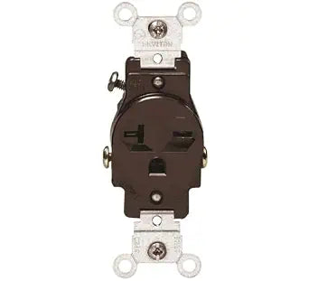 Leviton 20-Amp, 250-Volt, Narrow Body Single Receptacle, Straight Blade, Commercial Grade, Grounding, Side Wired, 5821, Brown