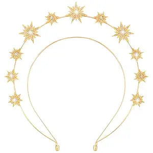 Star Halo Crown Headband Goddess Headpiece for Women, Celestial Headband Sun Crown for Hair Accessories Prom Costume (Gold)