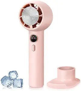ELZO Portable Ac Fan With Ice Cooling 5000mAh, 2 in 1 Hand Fan, Pocket Mini Desk Fan USB Rechargeable for Home Office Travel Outdoor, Gifts for Women Pink
