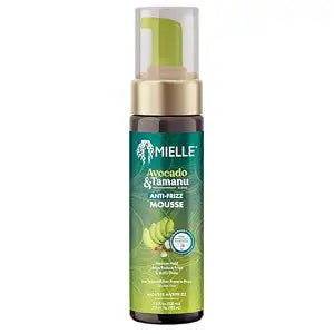 Mielle Organics Avocado & Tamanu Curly Hair Mousse - Anti Frizz Hair Foam for Curly, Wavy, Coily Styles - Medium Hold Styling to Define & Control for a Soft, Natural Shine Finish (7.5oz)