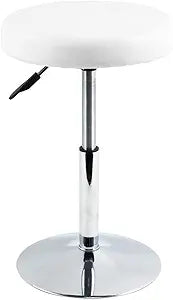 FURWOO Short Round PU Leather Shop Stool Chair Height Adjustable Step Stool Office Chair Vanity Stool Small White
