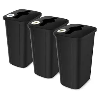 Home Logic Recycling Bin System, 3 Pack Waste Sorting Containers with Stickers, Plastic Trash Cans for Kitchen Garage Home Recycling Organization, 13 Gallon, Black