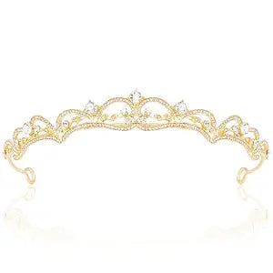 Gold Tiaras and Crowns for Women, Rhinestone Princess Crowns for Women Girls, Small Gold Tiara Crown Headband for Women Halloween Costume Party Prom Bride Birthday