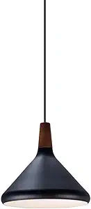 Maxim Lighting Nordic 1-Light Pendant Light | Walnut/Black Finish | Aluminum Shade | Kitchen Dining Pendant | 11350WNBK