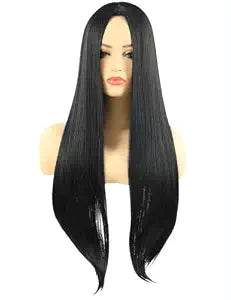 PUREHAIR 28 Inches Women Long Black Straight Middle Part Wigs with Bangs