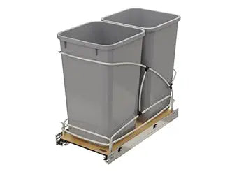 Rev-A-Shelf 27 Qt / 6.75 Gal Steel Bottom Mount Double Pullout Waste Container w/Soft-Close for Base Kitchen Cabinets, Min Opening Width of 11.5", Gray, 54WC-1527SC-17-1
