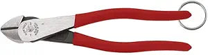 Klein Tools D228-8TT Pliers, Made in USA, Diagonal Cutting Pliers with High-Leverage Design and Tether Ring, 8-Inch