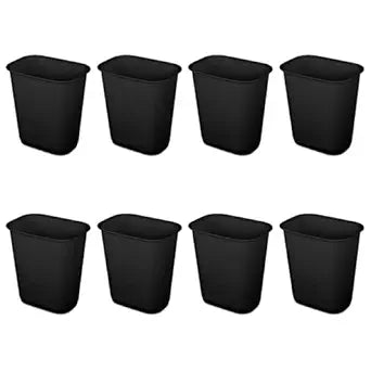 Sterilite 3 Gallon Rectangular Wastebasket Small Home Kitchen or Bathroom Trash Bin, Accommodates 4 Gallon Trash Liner, 8 Pack, Black