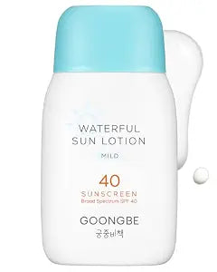 GOONGBE Waterful Sun Lotion Mild SPF 40 - Zinc Oxide Water Resistant Mineral Sunscreen for Babies, Kids & Adults - Hypoallergenic, Vegan, Reef-Safe - Korean Sun Care for Sensitive Skin, 2.82 fl.oz.