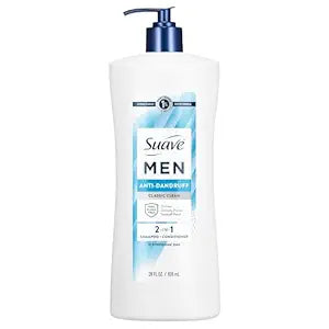 Suave Men 2 in 1 Anti-Dandruff Shampoo & Conditioner, Classic Clean, 1% Pyrithione Zinc, Clinically Proven Relief for Itchy, Dry Scalp & 72HR Flake Control, 28 FL OZ