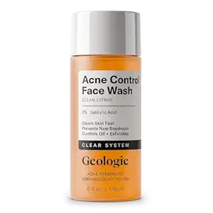 Geologie Acne Control Face Wash | 2% Salicylic Acid Exfoliating Cleanser | Clears Skin, Controls Oil & Prevents Breakouts | Clean Citrus Scent | For Men & Women | 6 fl oz