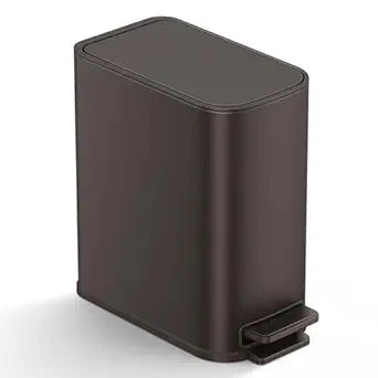 TIPGO Small Bathroom Trash Can with Lid Soft Close, Step Pedal, 1.3 Gallon / 5 Liter Stainless Steel Slim Garbage Can for Office, Diaper Waste Basket with Removable Inner Bucket (Brown)