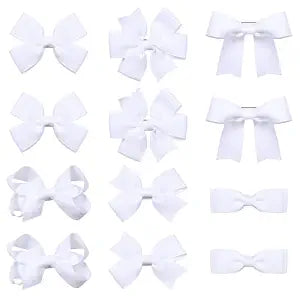 3-inch White Grosgrain Ribbon Hair Bows for Girls,12 pcs Handmade Alligator Clip Barrettes for Toddlers Kids Teens Babies,Her Everyday Hair Accessories,Secure Non-Slip Styling in Pairs