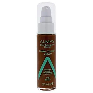 Almay Clear Complexion Makeup, Matte Finish Liquid Foundation with Salicylic Acid, Hypoallergenic, Cruelty Free, -Fragrance Free, Dermatologist Tested, 910 Mocha, 1.0 oz