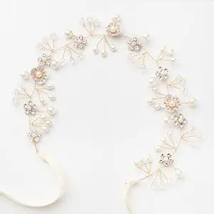 Flower Girl Headband, Princess Flower Crystal Headpiece, Girl Hair Accessories, Rhinestone Pearl Headband, Suitable for Girls and Bride Wedding (Gold)