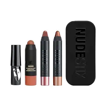 Nudestix Sunset Nudes Mini Kit ��� 3-Piece Cream Blush, Bronzer & Glossy Lip Set for Cheeks, Eyes & Lips | Travel-Size, Multi-Use Vegan Makeup for a Radiant, Beach
