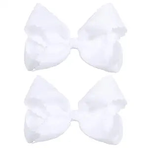 White Hair Bows for Girls 5" Grosgrain Ribbon Scalloped Bow Hair Clips
