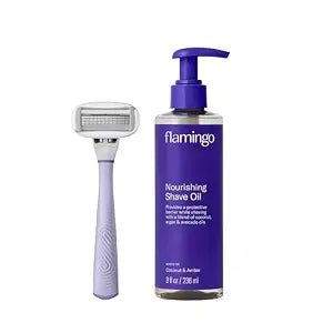 Flamingo Razor Shaving Set for Women - 5-Blade Razor, Nourishing Shave Oil