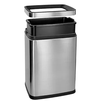 3 Gallon (11.2L) Stainless Steel Open Top Trash Can, Square Small Waste Bin with Removable Inner Bucket & Hidden Bag Ring, No Lid Garbage Can for Kitchen, Bathroom, Office