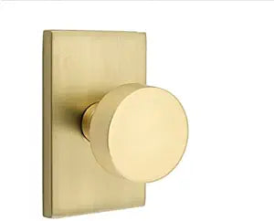 EMTEK Modern Rectangular Rosette Dummy, Pair with Matching Finish Round Knob - Choice of 7 Finishes - 5052ROUUS4 - Satin Brass (US4)
