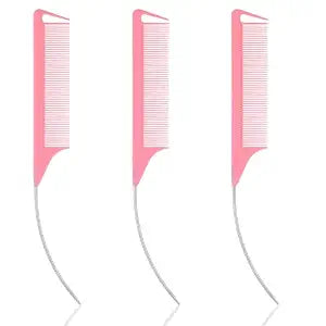 3 Pcs Rat Tail Combs, Mabor C Curved Parting Rat Combs Teasing Fine Tooth Comb with Bend Steel Needle Carbon Fiber Pin Tail Comb for Hair Styling Tools Hair Comb for Parting Women Barber