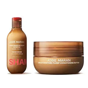 Josie Maran Love is in the Hair Kit - Includes Argan Moisture Plump Hair Shampoo & Conditioner Butter - Hydrating & Volumizing - Strengthens & Repairs Strands - Dream Cream (2 Piece Set)