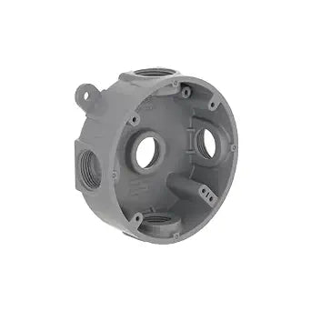 Bell Round Weatherproof Box, Five 1/2 or 3/4 in. Threaded Outlets, Gray