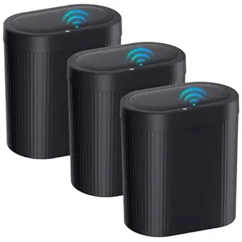 jinligogo 3 Pack 5 Gallon Bathroom Trash Can with Lid, Automatic Motion Sensor Black Trash Can, Touchless Slim Waterproof Garbage Bin for Kitchen, Bedroom, Office, and Bathroom