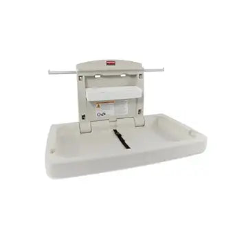 Rubbermaid Commercial Products Horizontal Baby Changing Station, Light Platinum, Wall-Mounted Fold-Down Diaper Change Table with Safety Straps for Restaurants/Hotels/Schools/Airports