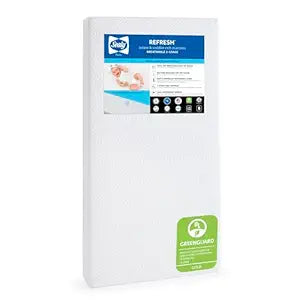 Sealy Baby Refresh Breathable 2 Stage Waterproof Crib Mattress Plus Toddler Bed Fit, Removable Knit Cover, GREENGUARD Gold Certified, Safety & Quality Tested, Made in USA, 52X28 -White