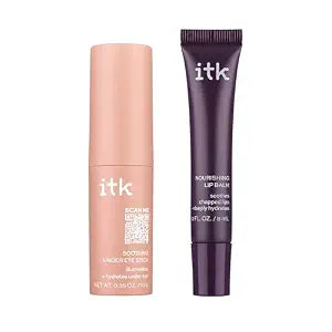 ITK Skincare Gift Set - Aloe Vera Under Eye Stick + Shea Butter Lip Balm Duo to Reduce Eye Puffiness and Soothe Chapped Lips with Vitamin E - Hydrates Dry Lips and Eyes - Travel Skincare Set