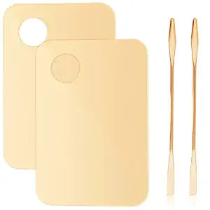 CANIPHA 2Pcs Acrylic Makeup Mixing Palette with 2 Pcs Makeup Spatula, Gold Foundation Mixing Tray Cosmetic Palette Mixer for Foundation, Eyeshadow, Lipsticks, Nail Art