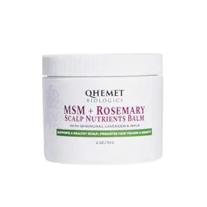 Qhemet Biologics MSM + Rosemary Scalp Nutrients Balm | Food for Hair Growth | MSM, Rosemary, Bhringraj, Castor Oil & Coconut Oil | For Dry Scalp, Thinning & Slow Growth | Vegan (4 oz)