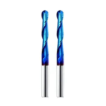 2PCS Ball Nose 0.1 Degree End Mill Cutter CNC Router Bits Spiral Milling Tool with Nano Blue Coating 1/4 Cutting Diameter 1/4 Inch Shank 3 Inch Length STQ222