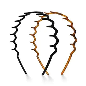 2 PCS Zig Zag Plastic Headbands Hair Bands Headbands Non Slip Sharks Tooth Hair Comb Headband 90s Wavy Headband with Teeth Black Brown Amber