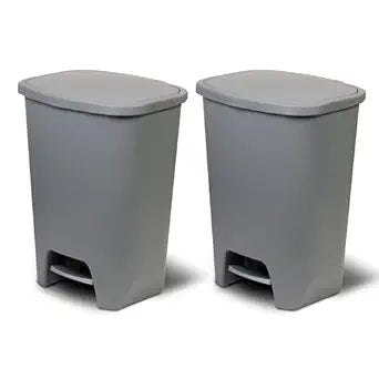 Glad 2 Pack 20 Gal Trash Can - Plastic Kitchen Waste Bin with Odor Protection of Lid - Hands Free with Step On Foot Pedal and Garbage Bag Rings, Grey