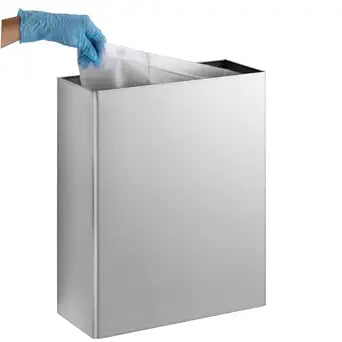 Bobrick Surface-Mounted Waste Receptacle, 6.4-gallon Capacity, Satin-Finish Stainless Steel, Open Top Design with Removable Vinyl Liner, 14" W x 18" H x 6" D (Model B-279)