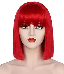 Red Wigs for Women 12'' Short Red Bob Hair Wig with Bangs AD016R