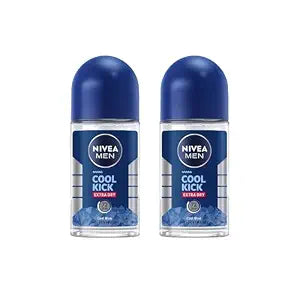 NIVEA Men Cool Kick Roll-On Deodorant 50ml ��� Refreshing Cool Formula with Masculine Scent, Skin Comfort, Quick Dry, Long-Lasting Freshness, 2 Pack