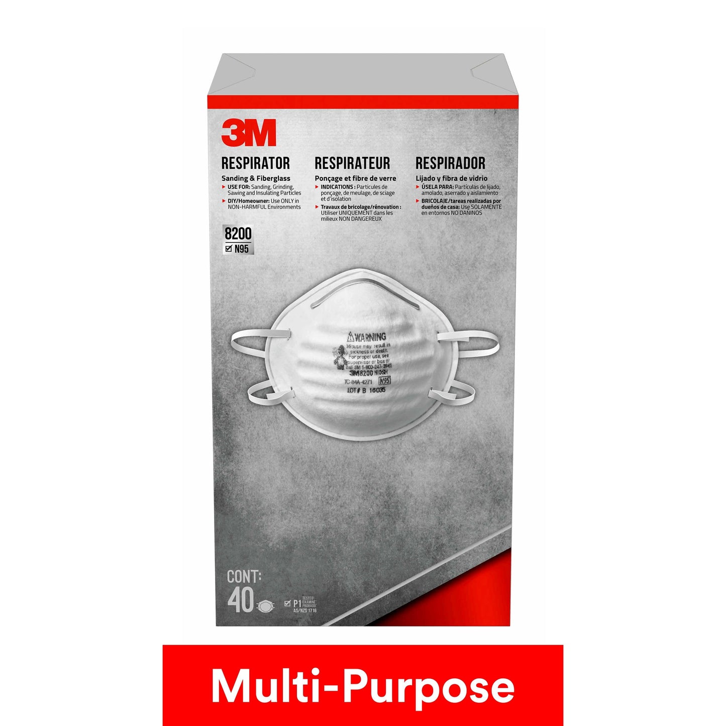 3Mâ„¢ N95 Particulate Respirator, Multi-Purpose, 8200, 40-Pack