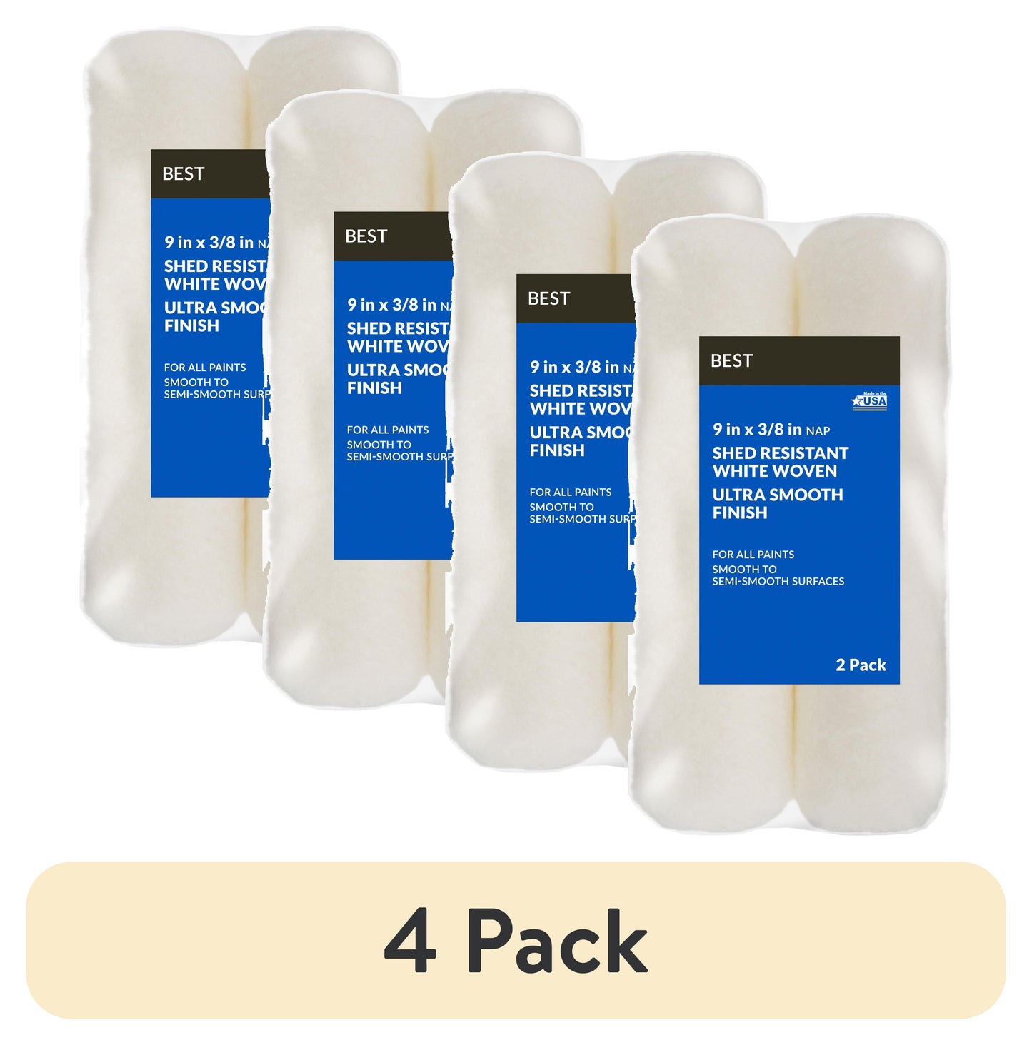 (4 pack) BEST 9 x 3/8 in nap Woven Roller Cover 2 Pack