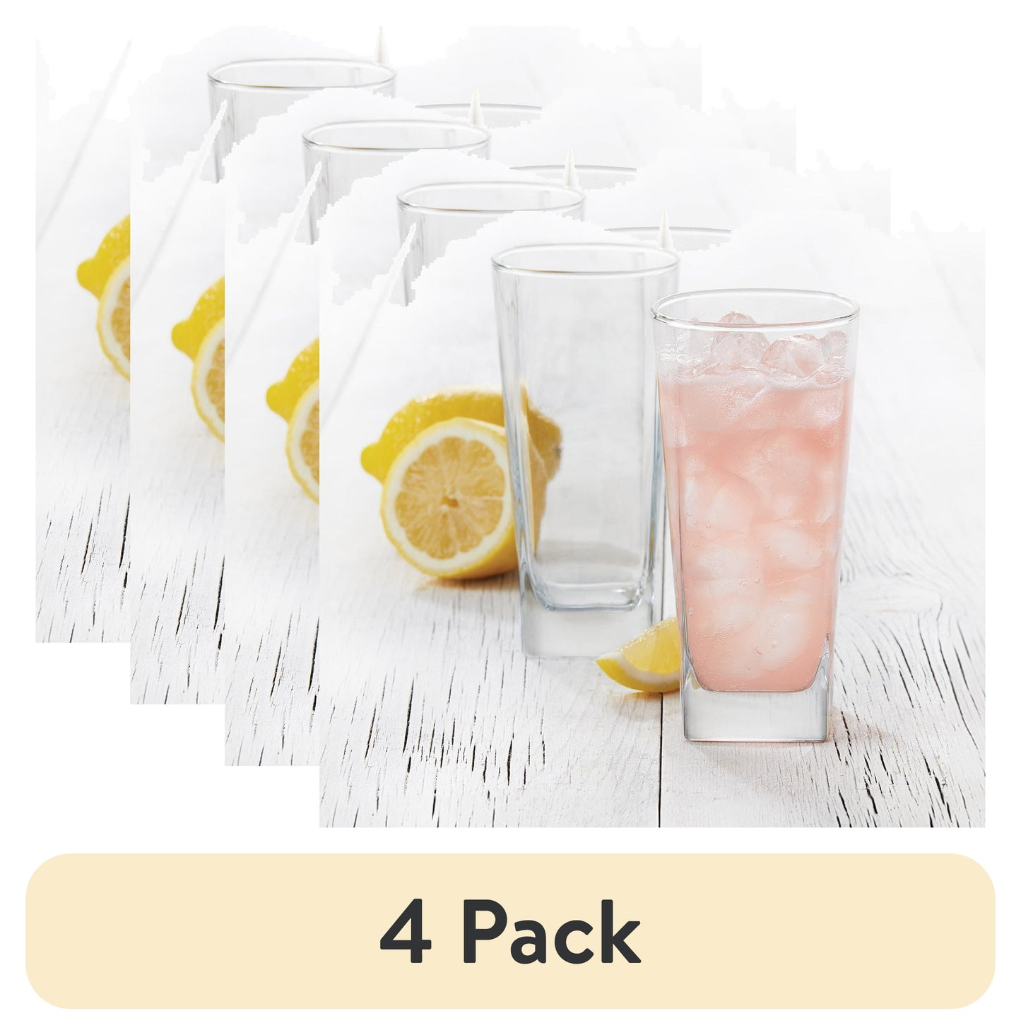 (4 pack) Better Homes & Gardens Hollis Beverage Glass Set, 14.4 oz, 8-Piece