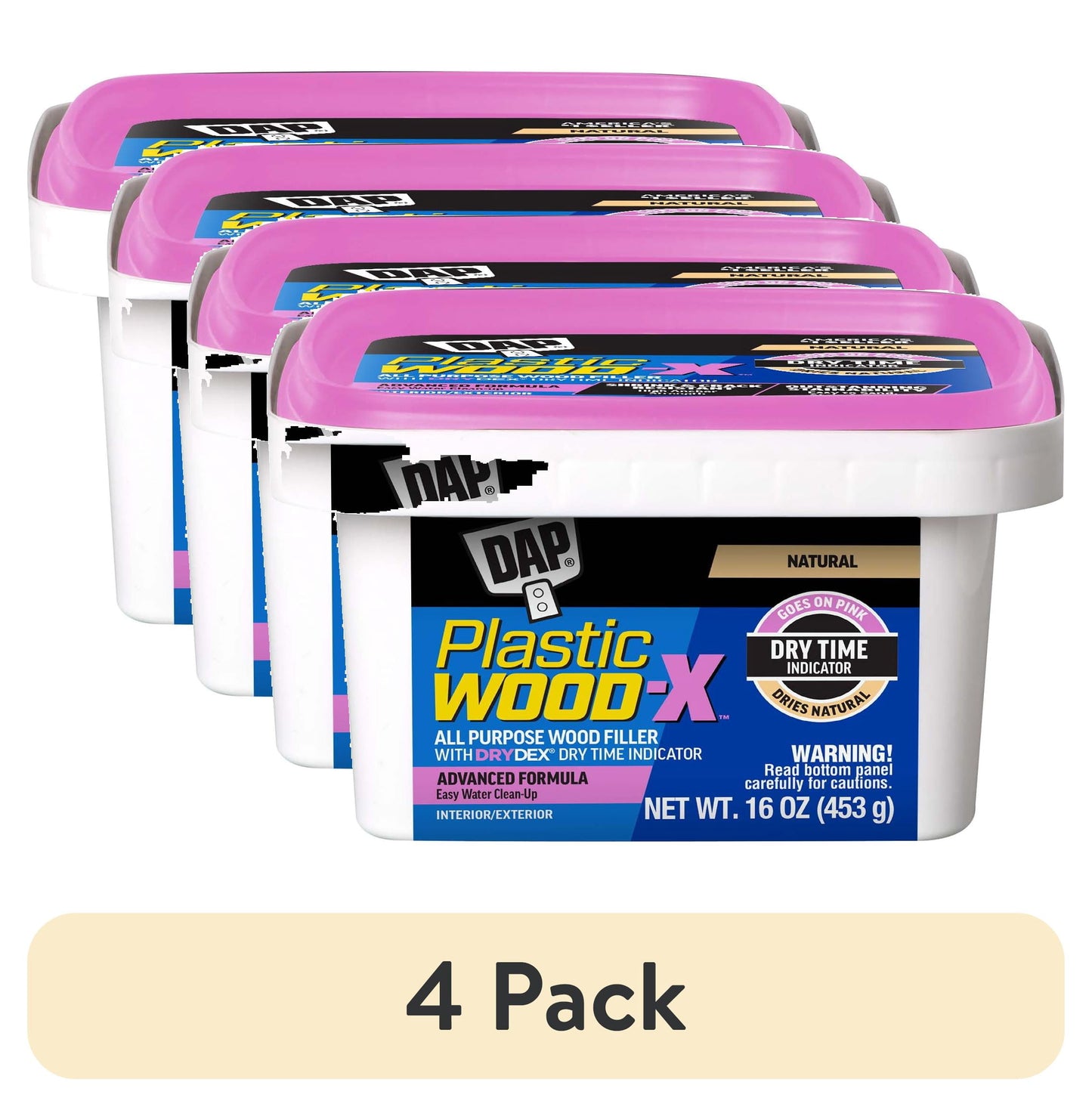 (4 pack) DAP Plastic Wood-X with DryDex 16 oz Natural Wood Filler Adhesive