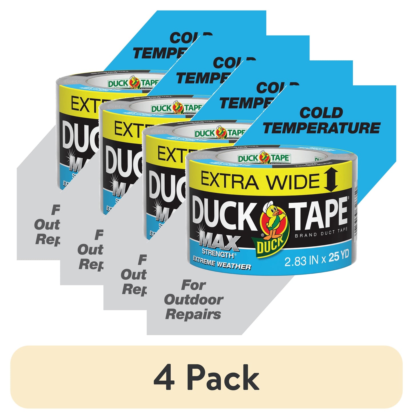 (4 pack) Duck Max Strength Extra Wide Extreme Weather Duct Tape, 2.83 in. x 25 yd., Silver